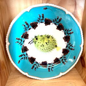 ANTHROPOLOGIE Pufferfish Turquoise Edge Dessert Plate Size 9 1/4" Discontinued